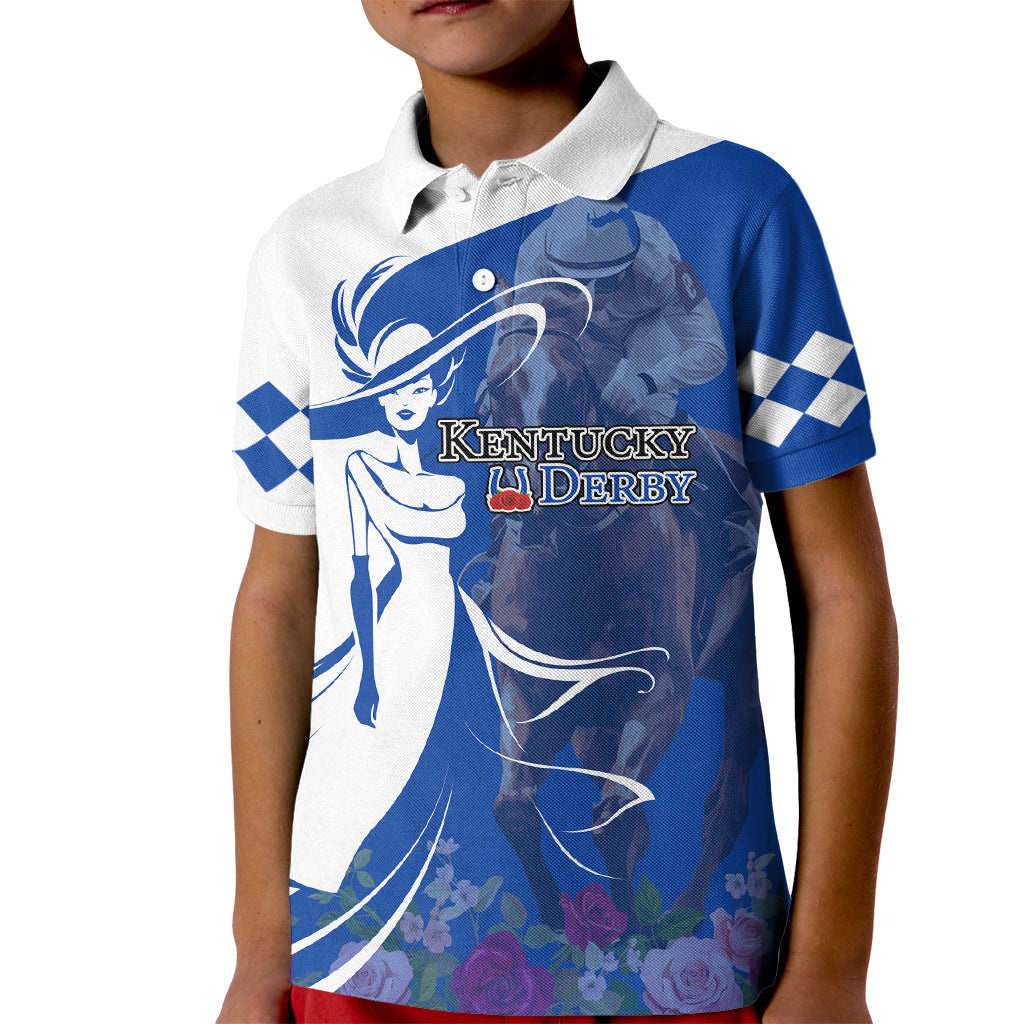 Kentucky Racing Horses Derby Hat Girl Kid Polo Shirt Blue Color - Wonder Print Shop