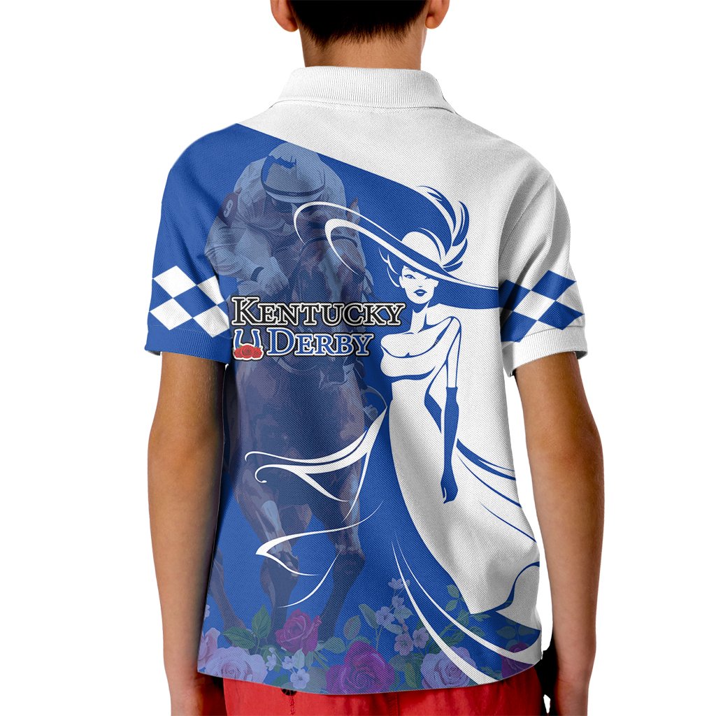 Kentucky Racing Horses Derby Hat Girl Kid Polo Shirt Blue Color - Wonder Print Shop
