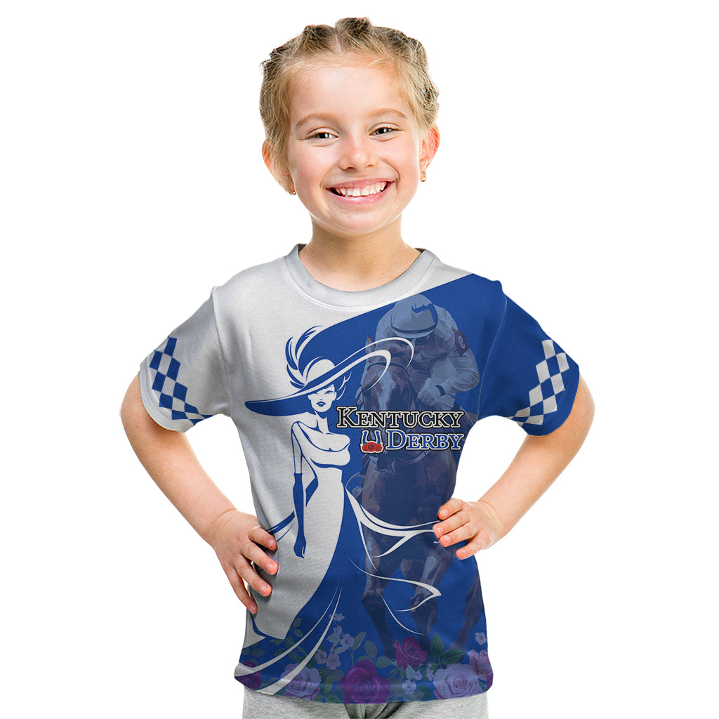 Kentucky Racing Horses Derby Hat Girl Kid T Shirt Blue Color - Wonder Print Shop