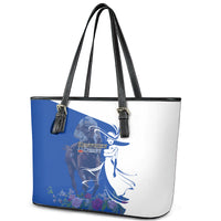 Kentucky Racing Horses Derby Hat Girl Leather Tote Bag Blue Color - Wonder Print Shop