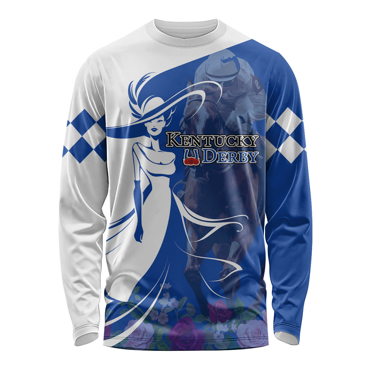 Kentucky Racing Horses Derby Hat Girl Long Sleeve Shirt Blue Color - Wonder Print Shop