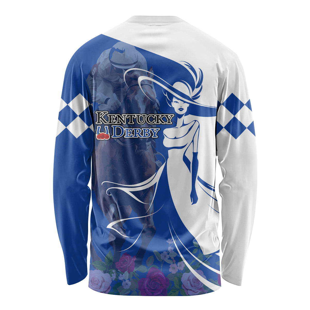 Kentucky Racing Horses Derby Hat Girl Long Sleeve Shirt Blue Color - Wonder Print Shop