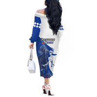 Kentucky Racing Horses Derby Hat Girl Off The Shoulder Long Sleeve Dress Blue Color - Wonder Print Shop
