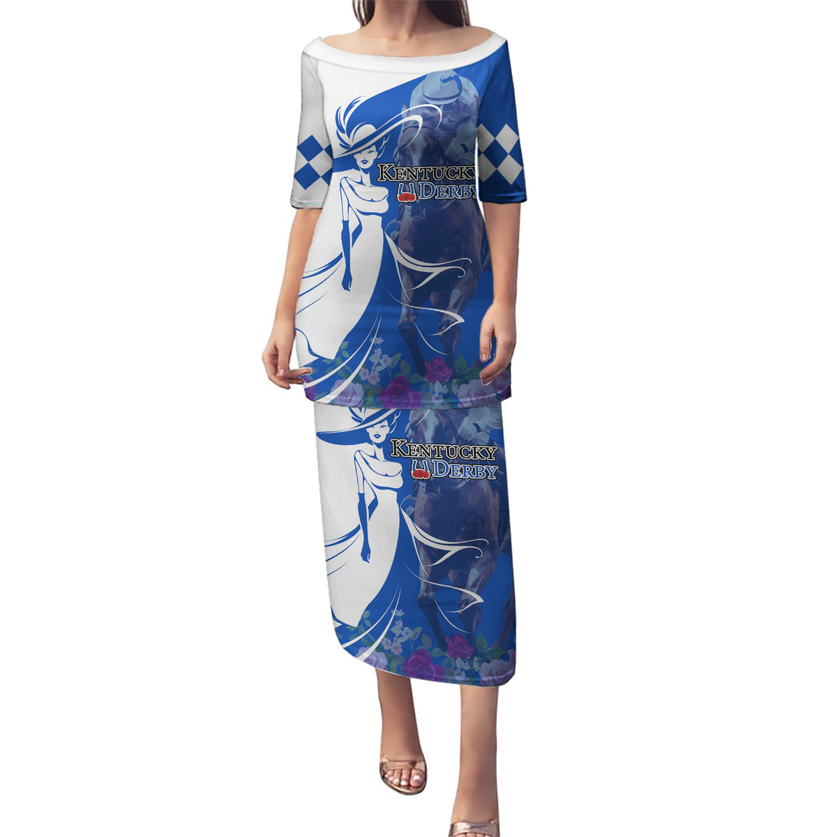 Kentucky Racing Horses Derby Hat Girl Puletasi Blue Color - Wonder Print Shop