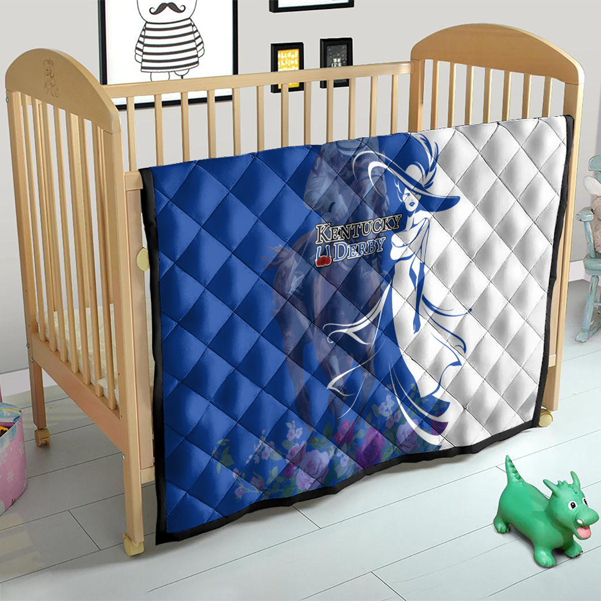 Kentucky Racing Horses Derby Hat Girl Quilt Blue Color - Wonder Print Shop