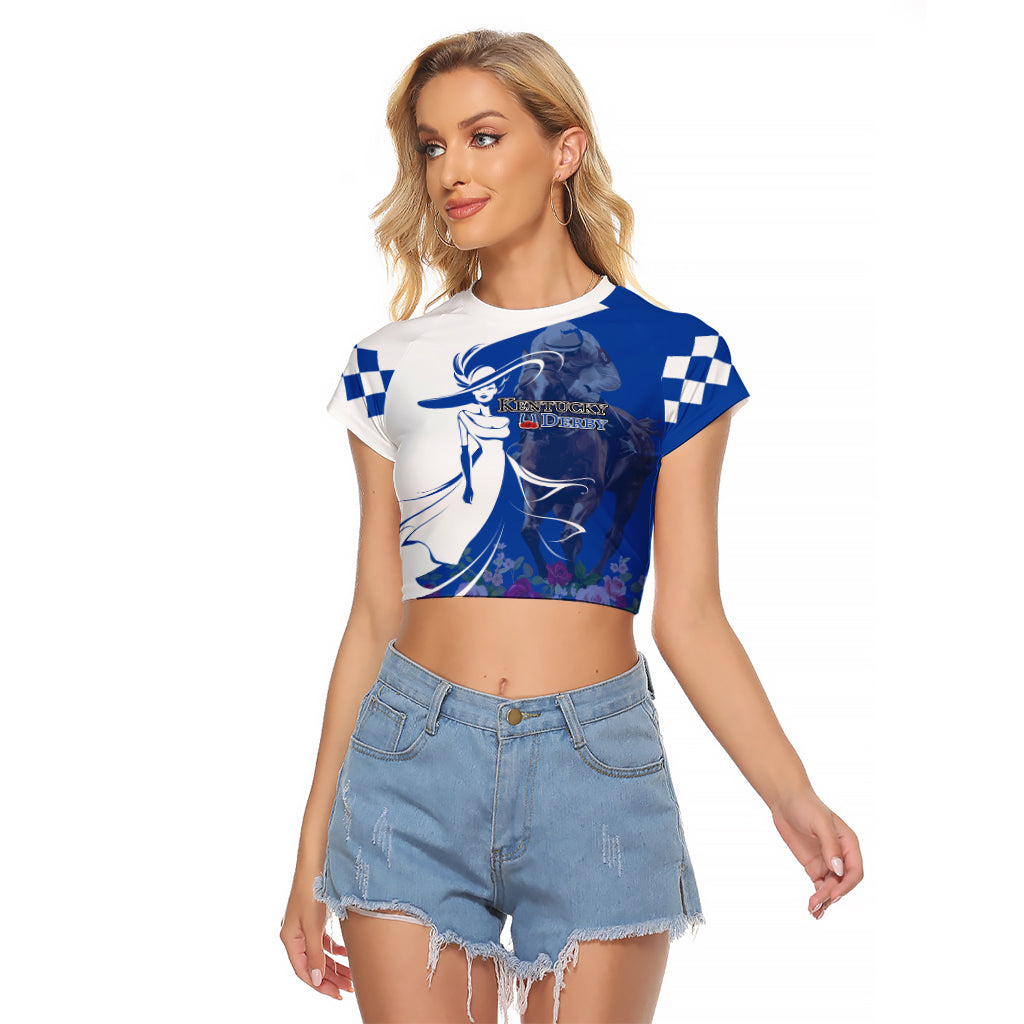 Kentucky Racing Horses Derby Hat Girl Raglan Cropped T Shirt Blue Color - Wonder Print Shop