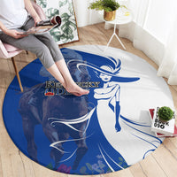 Kentucky Racing Horses Derby Hat Girl Round Carpet Blue Color