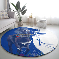 Kentucky Racing Horses Derby Hat Girl Round Carpet Blue Color