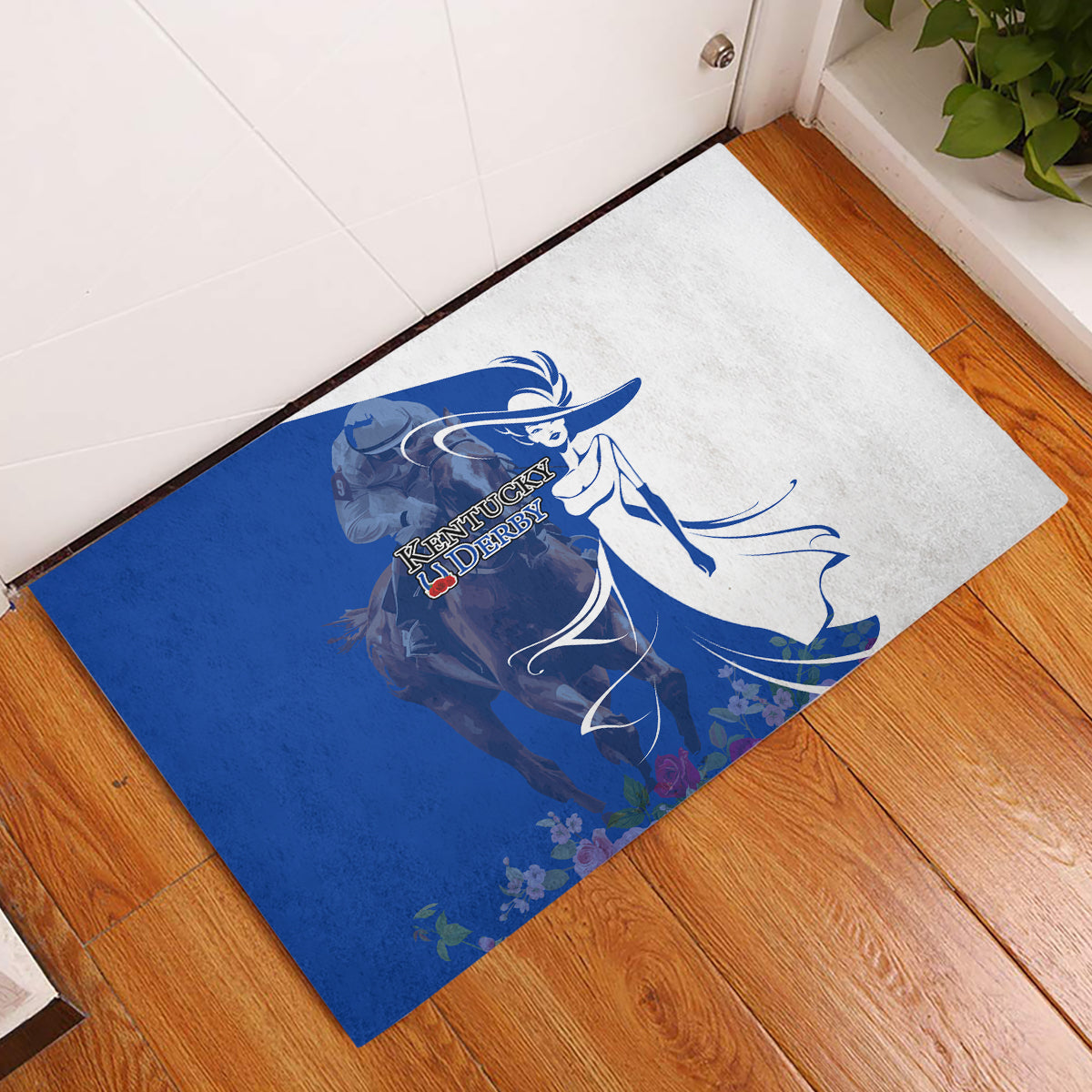 Kentucky Racing Horses Derby Hat Girl Rubber Doormat Blue Color - Wonder Print Shop