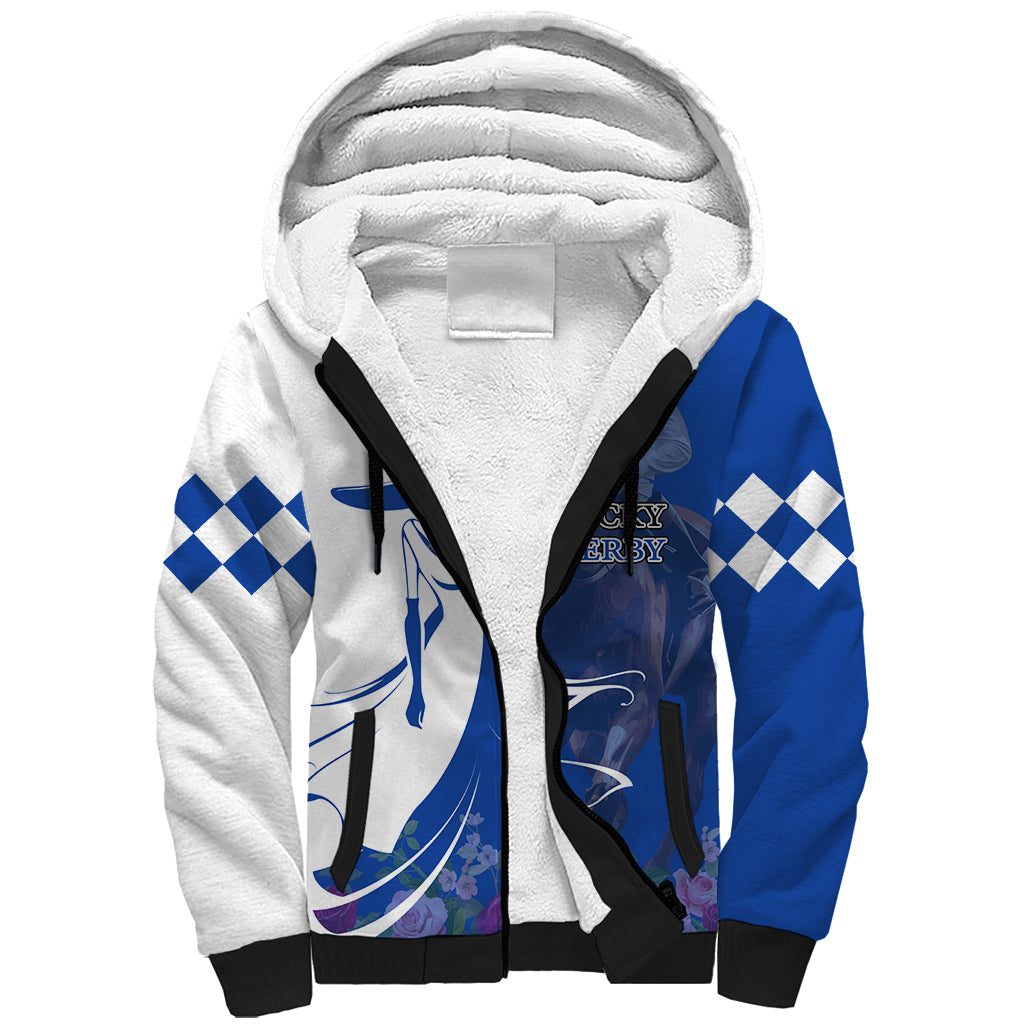 Kentucky Racing Horses Derby Hat Girl Sherpa Hoodie Blue Color - Wonder Print Shop
