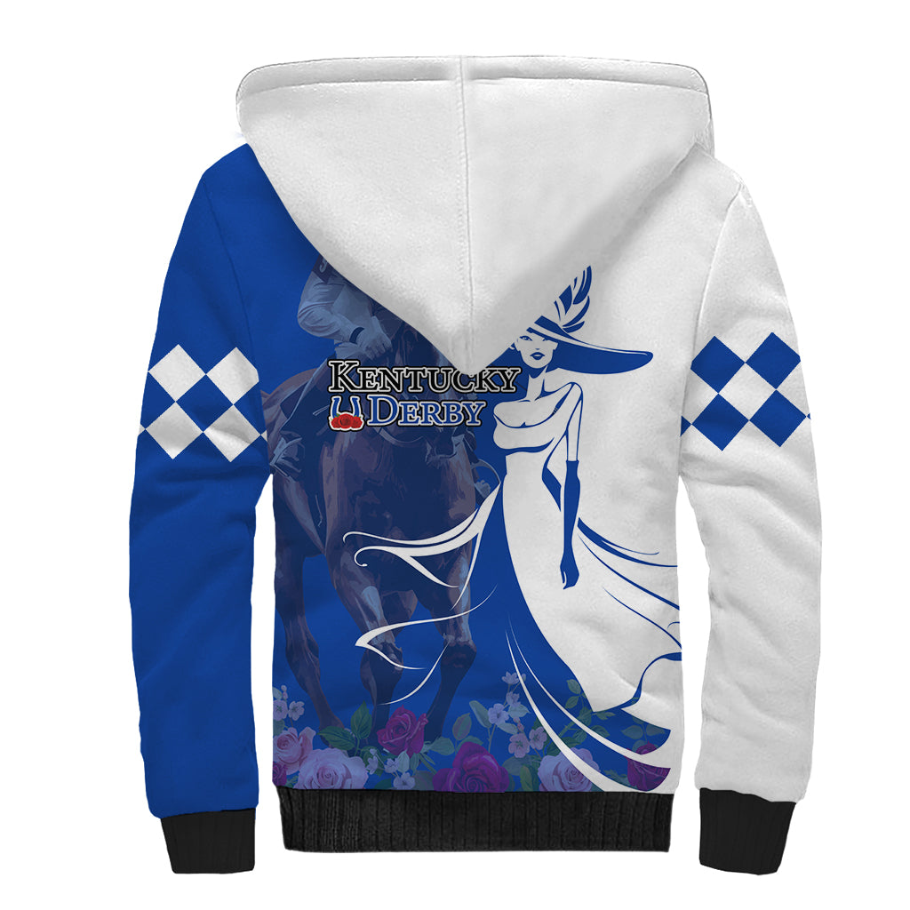 Kentucky Racing Horses Derby Hat Girl Sherpa Hoodie Blue Color - Wonder Print Shop