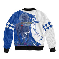 Kentucky Racing Horses Derby Hat Girl Sleeve Zip Bomber Jacket Blue Color - Wonder Print Shop