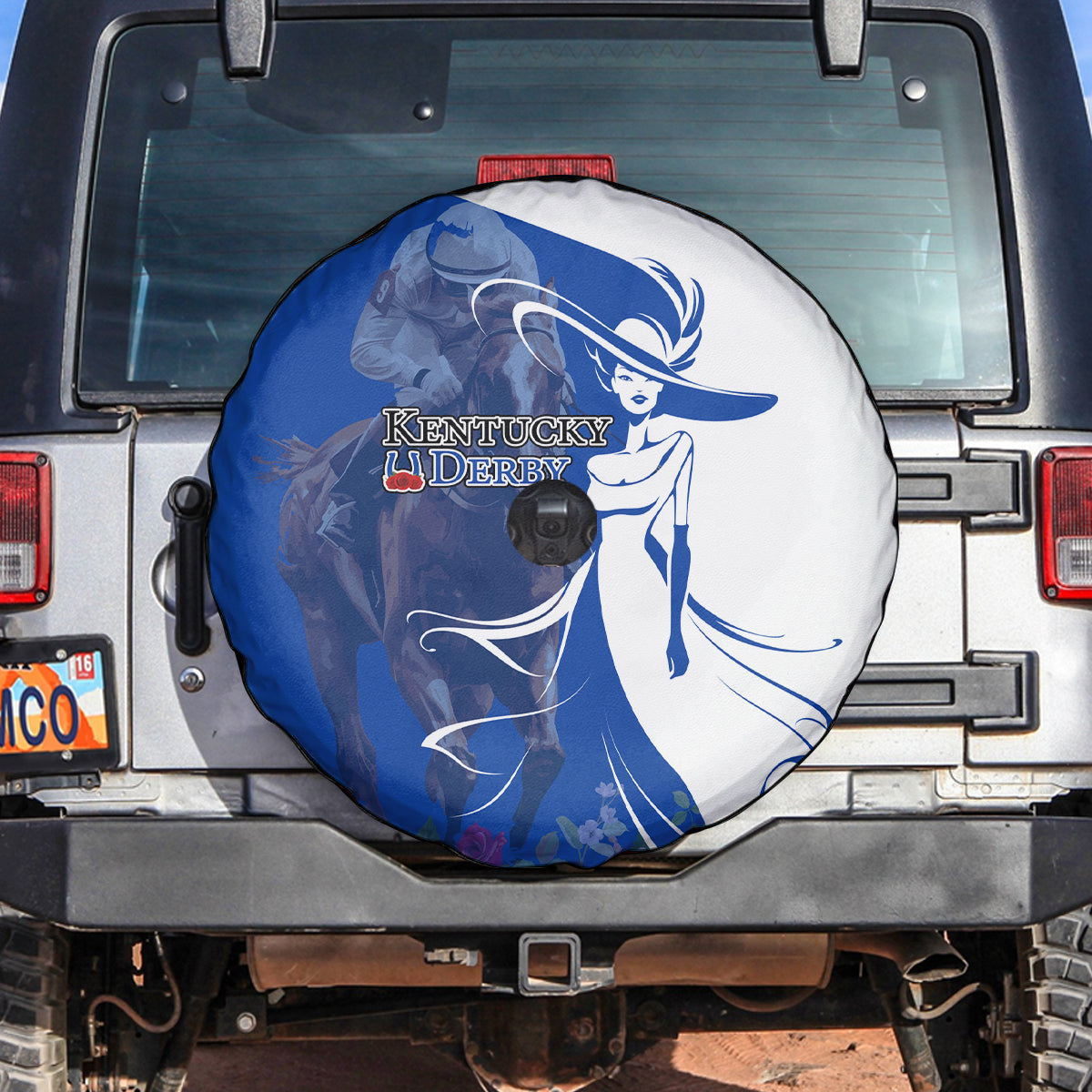 Kentucky Racing Horses Derby Hat Girl Spare Tire Cover Blue Color - Wonder Print Shop