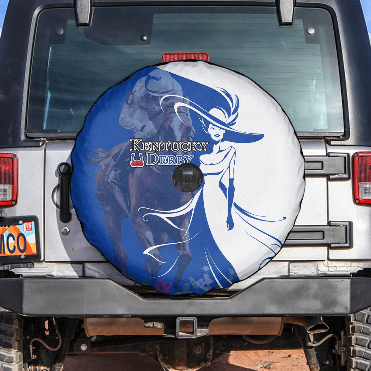 Kentucky Racing Horses Derby Hat Girl Spare Tire Cover Blue Color