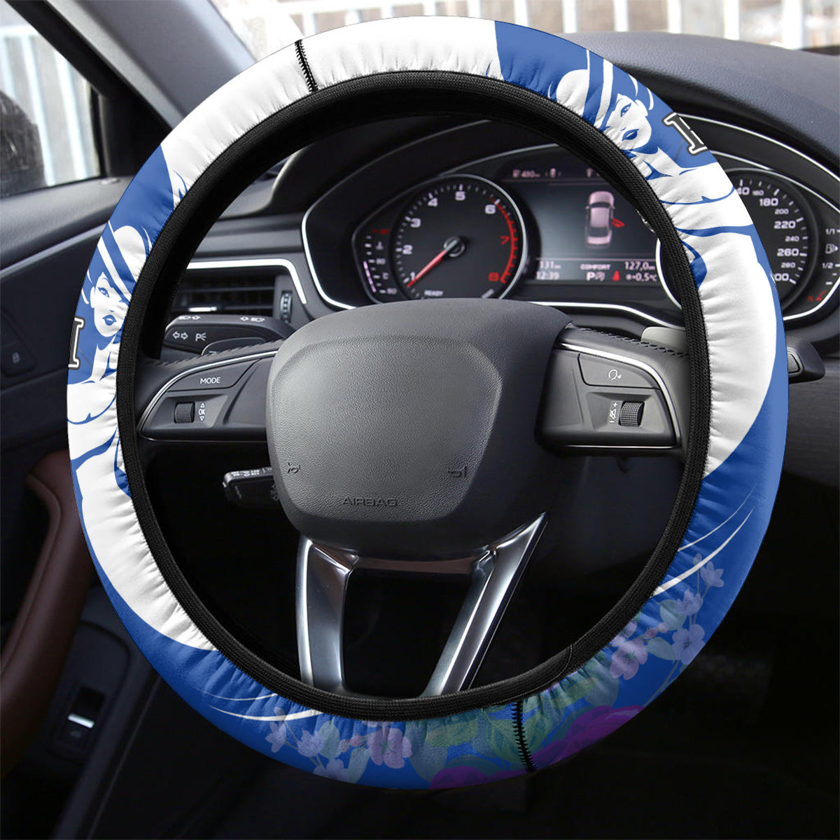 Kentucky Racing Horses Derby Hat Girl Steering Wheel Cover Blue Color - Wonder Print Shop