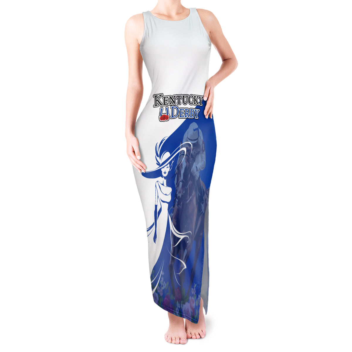 Kentucky Racing Horses Derby Hat Girl Tank Maxi Dress Blue Color - Wonder Print Shop
