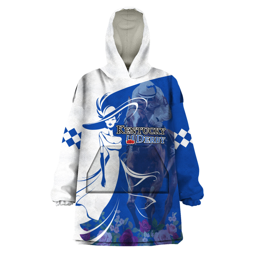 Kentucky Racing Horses Derby Hat Girl Wearable Blanket Hoodie Blue Color - Wonder Print Shop