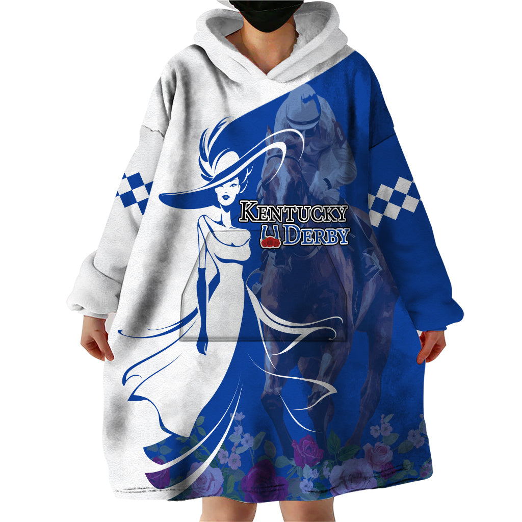 Kentucky Racing Horses Derby Hat Girl Wearable Blanket Hoodie Blue Color - Wonder Print Shop