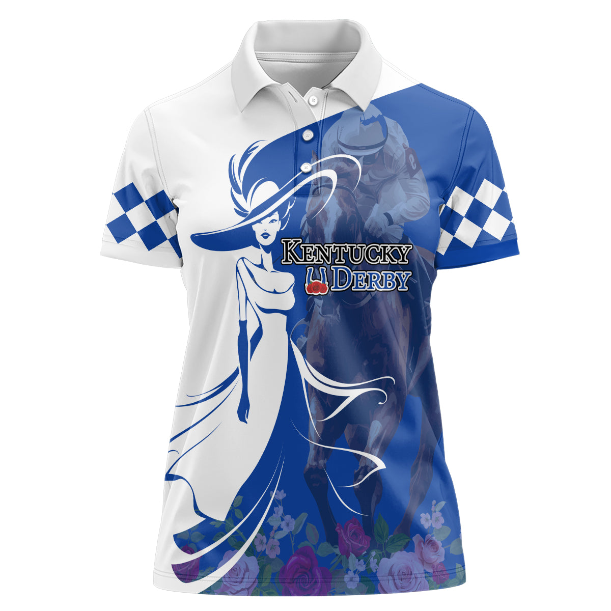 Kentucky Racing Horses Derby Hat Girl Women Polo Shirt Blue Color - Wonder Print Shop