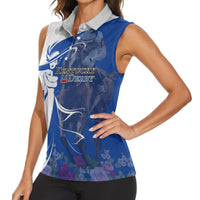 Kentucky Racing Horses Derby Hat Girl Women Sleeveless Polo Shirt Blue Color - Wonder Print Shop