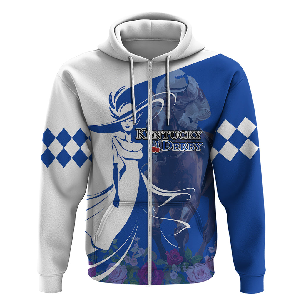 Kentucky Racing Horses Derby Hat Girl Zip Hoodie Blue Color