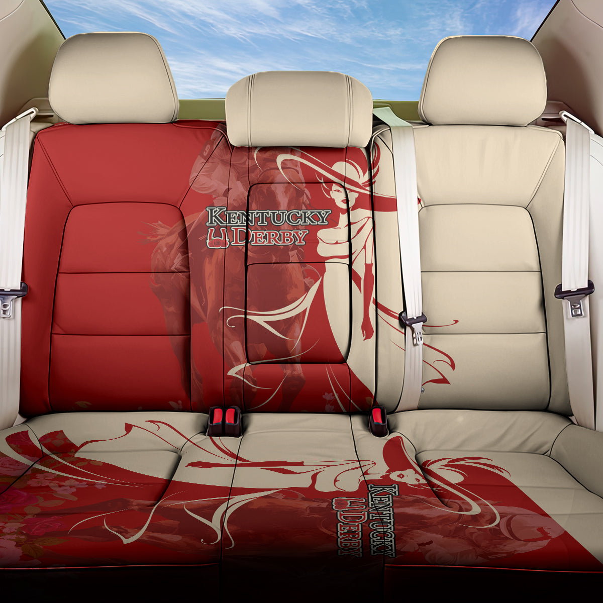 Kentucky Racing Horses Derby Hat Girl Back Car Seat Cover Red Color - Wonder Print Shop