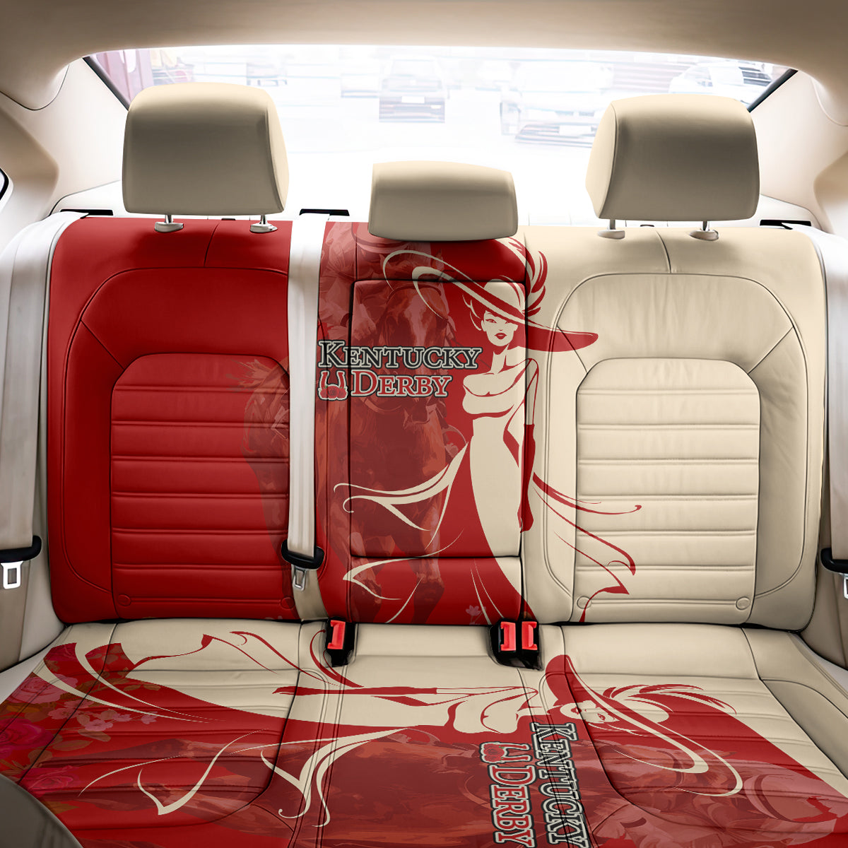 Kentucky Racing Horses Derby Hat Girl Back Car Seat Cover Red Color - Wonder Print Shop