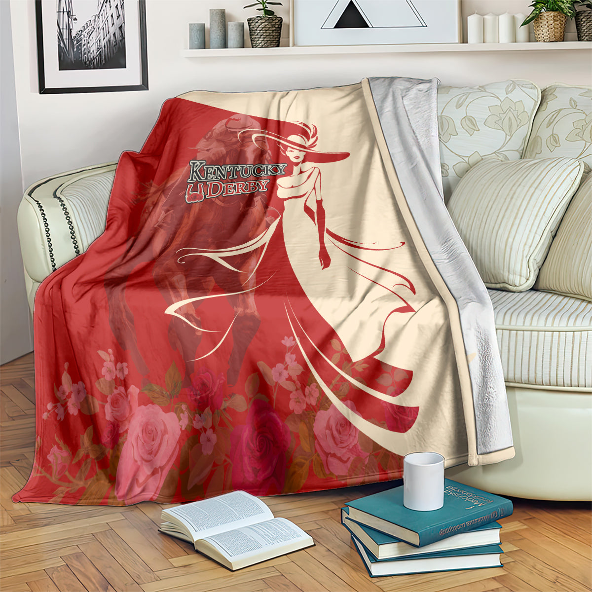 Kentucky Racing Horses Derby Hat Girl Blanket Red Color