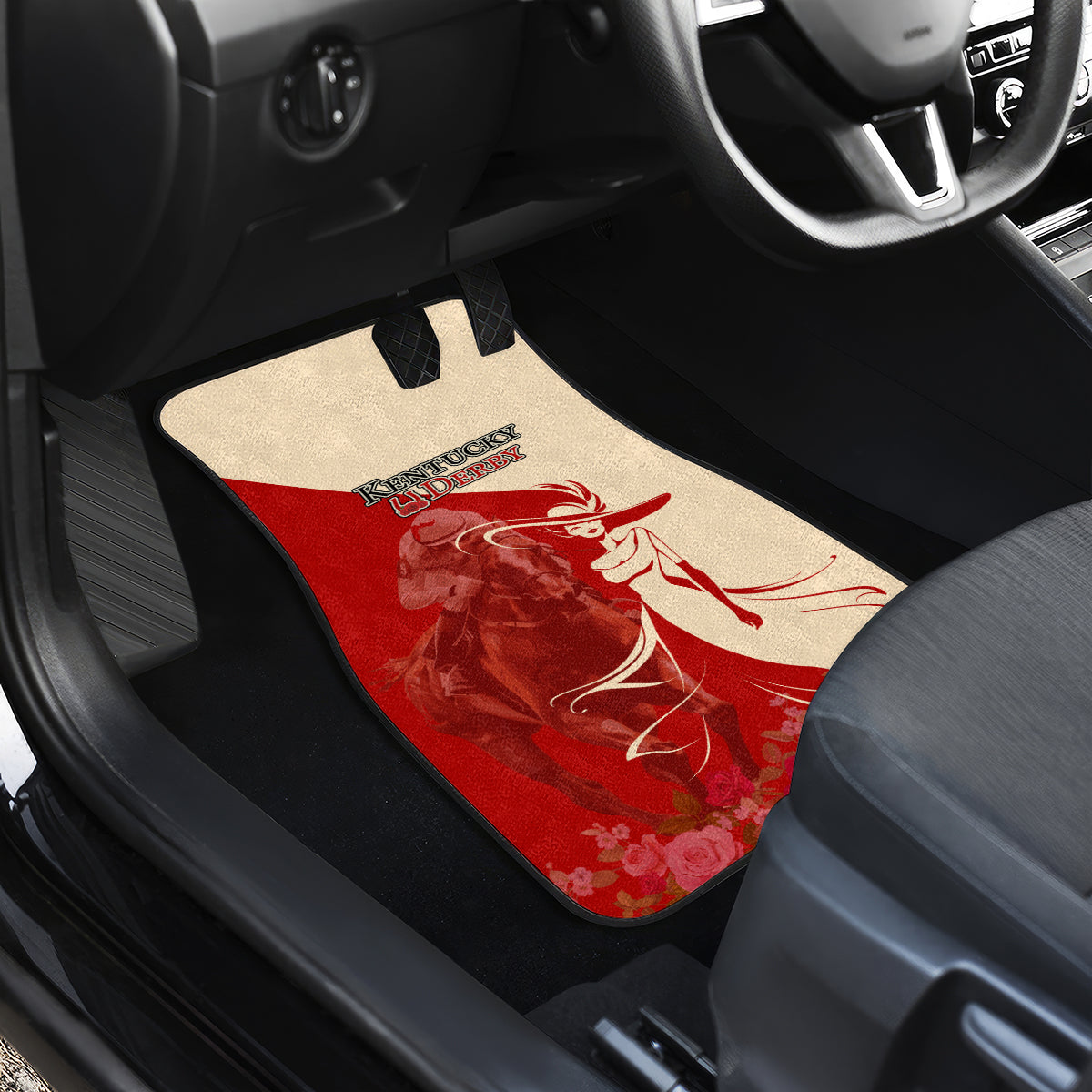 Kentucky Racing Horses Derby Hat Girl Car Mats Red Color - Wonder Print Shop