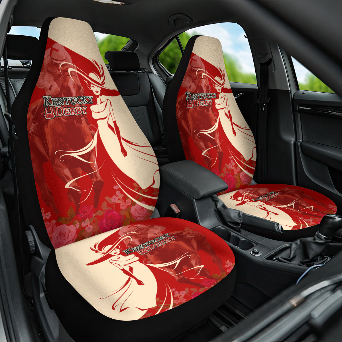 Kentucky Racing Horses Derby Hat Girl Car Seat Cover Red Color - Wonder Print Shop