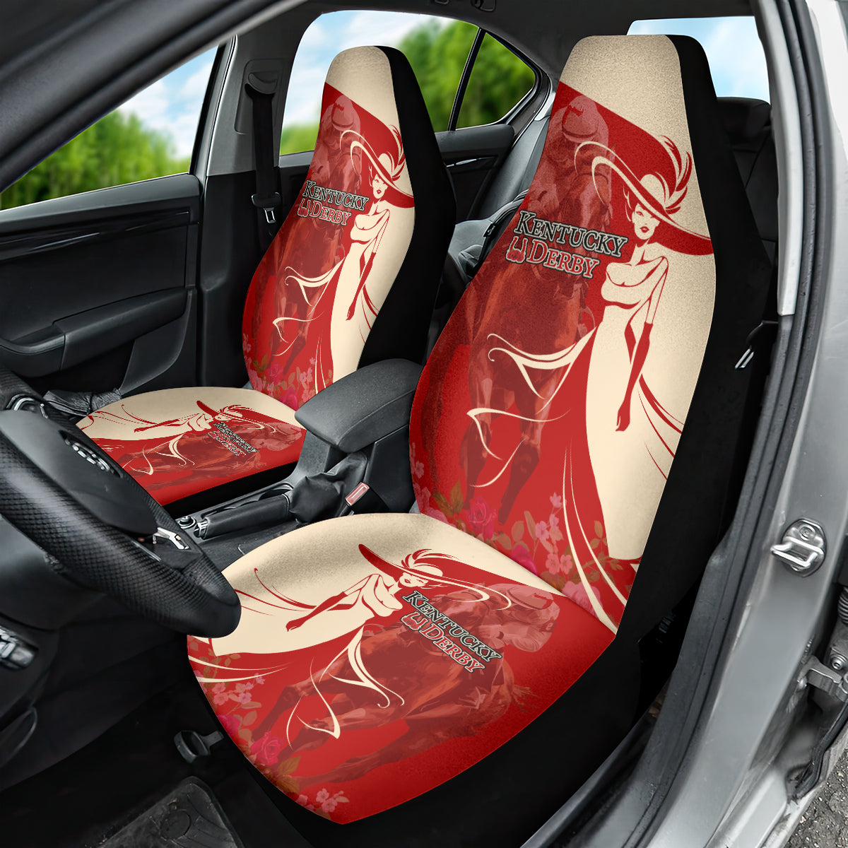 Kentucky Racing Horses Derby Hat Girl Car Seat Cover Red Color - Wonder Print Shop