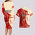 Kentucky Racing Horses Derby Hat Girl Couples Matching Long Sleeve Bodycon Dress and Hawaiian Shirt Red Color - Wonder Print Shop