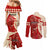 Kentucky Racing Horses Derby Hat Girl Couples Matching Mermaid Dress and Long Sleeve Button Shirt Red Color