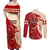 Kentucky Racing Horses Derby Hat Girl Couples Matching Off Shoulder Maxi Dress and Long Sleeve Button Shirt Red Color - Wonder Print Shop