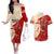 Kentucky Racing Horses Derby Hat Girl Couples Matching Off The Shoulder Long Sleeve Dress and Hawaiian Shirt Red Color - Wonder Print Shop