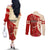 Kentucky Racing Horses Derby Hat Girl Couples Matching Off The Shoulder Long Sleeve Dress and Long Sleeve Button Shirt Red Color