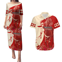 Kentucky Racing Horses Derby Hat Girl Couples Matching Puletasi and Hawaiian Shirt Red Color - Wonder Print Shop
