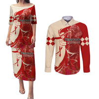 Kentucky Racing Horses Derby Hat Girl Couples Matching Puletasi and Long Sleeve Button Shirt Red Color - Wonder Print Shop