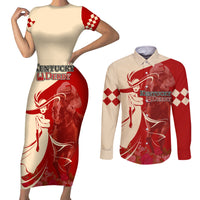 Kentucky Racing Horses Derby Hat Girl Couples Matching Short Sleeve Bodycon Dress and Long Sleeve Button Shirt Red Color - Wonder Print Shop