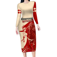 Kentucky Racing Horses Derby Hat Girl Family Matching Long Sleeve Bodycon Dress and Hawaiian Shirt Red Color - Wonder Print Shop