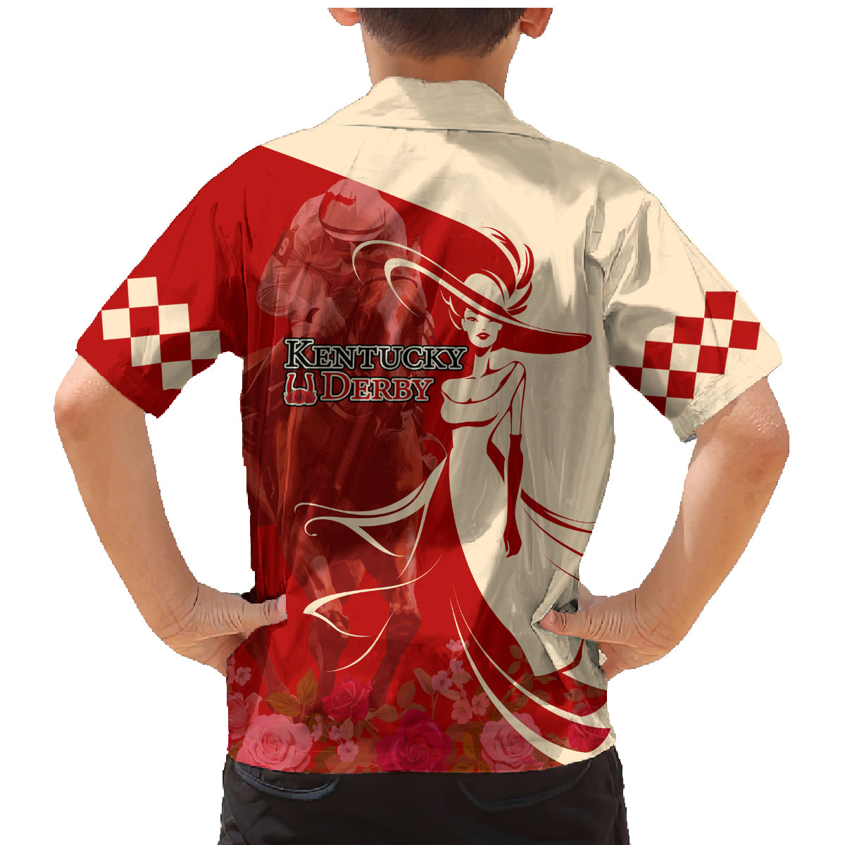 Kentucky Racing Horses Derby Hat Girl Family Matching Mermaid Dress and Hawaiian Shirt Red Color - Wonder Print Shop