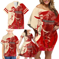 Kentucky Racing Horses Derby Hat Girl Family Matching Off Shoulder Short Dress and Hawaiian Shirt Red Color - Wonder Print Shop