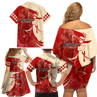 Kentucky Racing Horses Derby Hat Girl Family Matching Off Shoulder Short Dress and Hawaiian Shirt Red Color - Wonder Print Shop