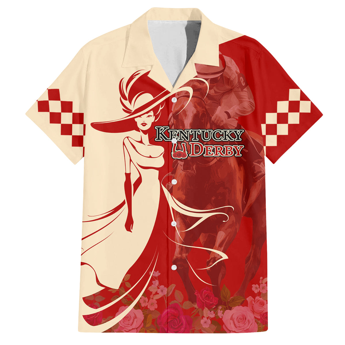 Kentucky Racing Horses Derby Hat Girl Family Matching Puletasi and Hawaiian Shirt Red Color - Wonder Print Shop
