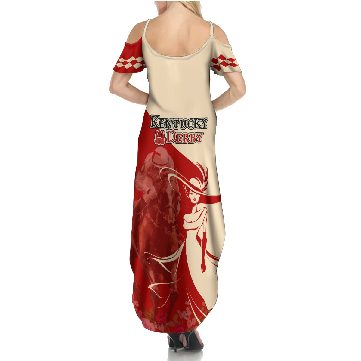 Kentucky Racing Horses Derby Hat Girl Family Matching Summer Maxi Dress and Hawaiian Shirt Red Color - Wonder Print Shop