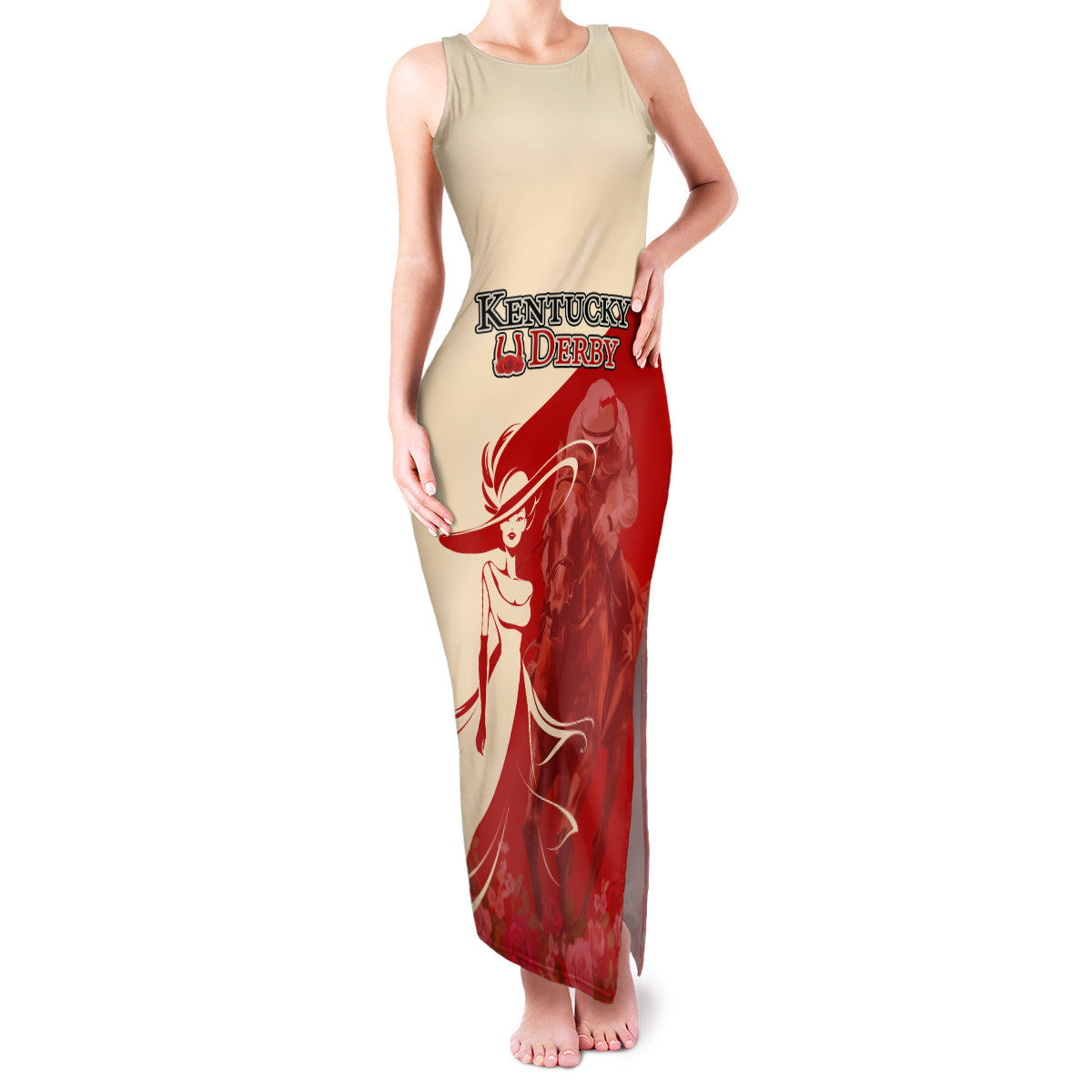 Kentucky Racing Horses Derby Hat Girl Family Matching Tank Maxi Dress and Hawaiian Shirt Red Color - Wonder Print Shop