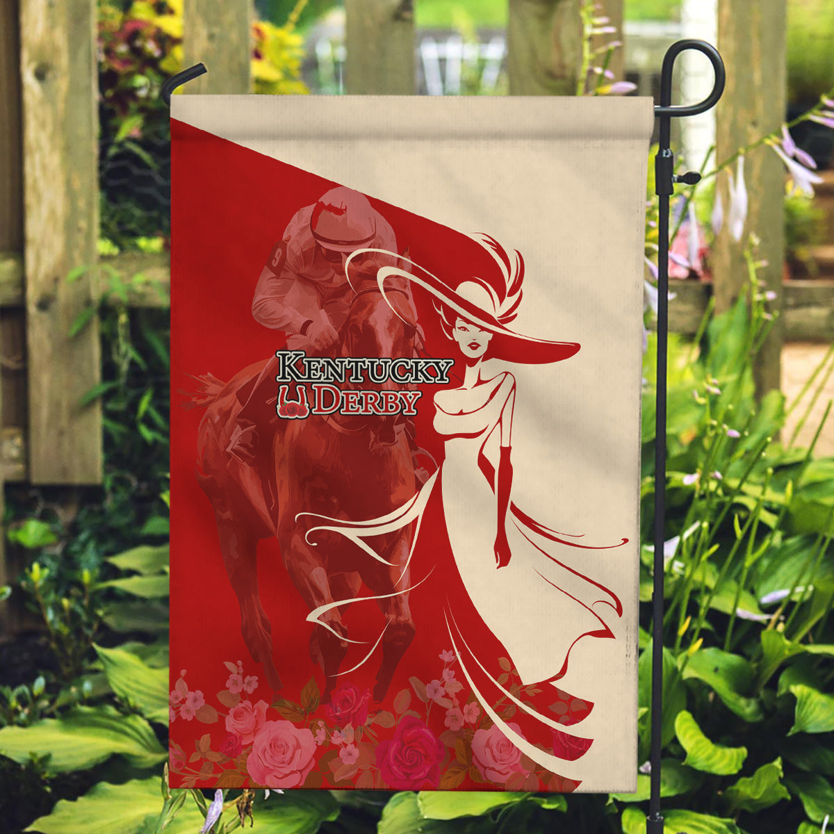 Kentucky Racing Horses Derby Hat Girl Garden Flag Red Color - Wonder Print Shop