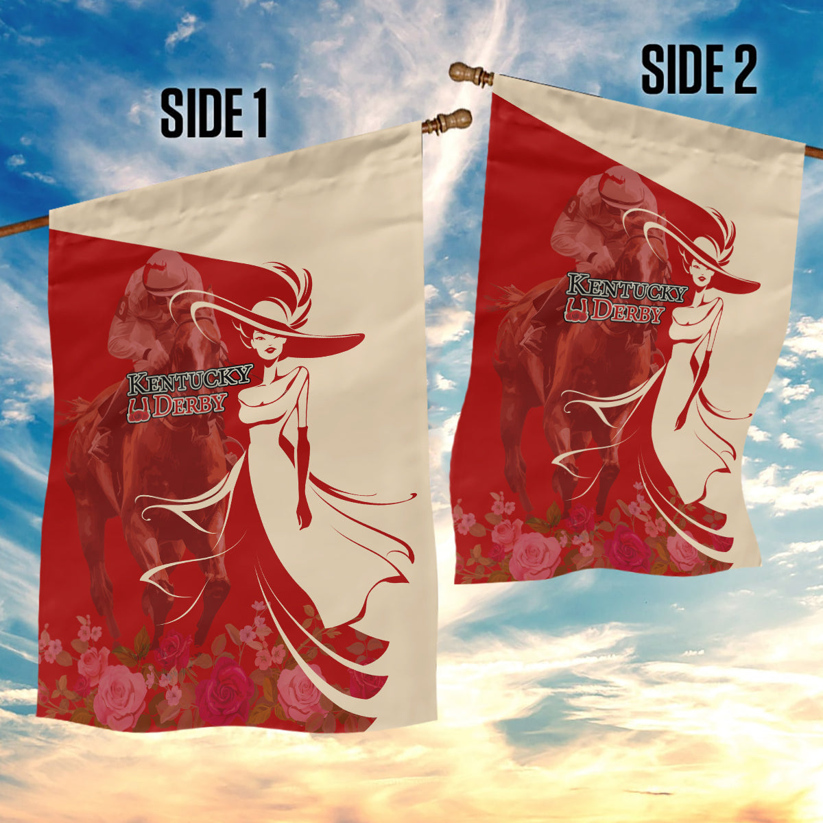 Kentucky Racing Horses Derby Hat Girl Garden Flag Red Color - Wonder Print Shop
