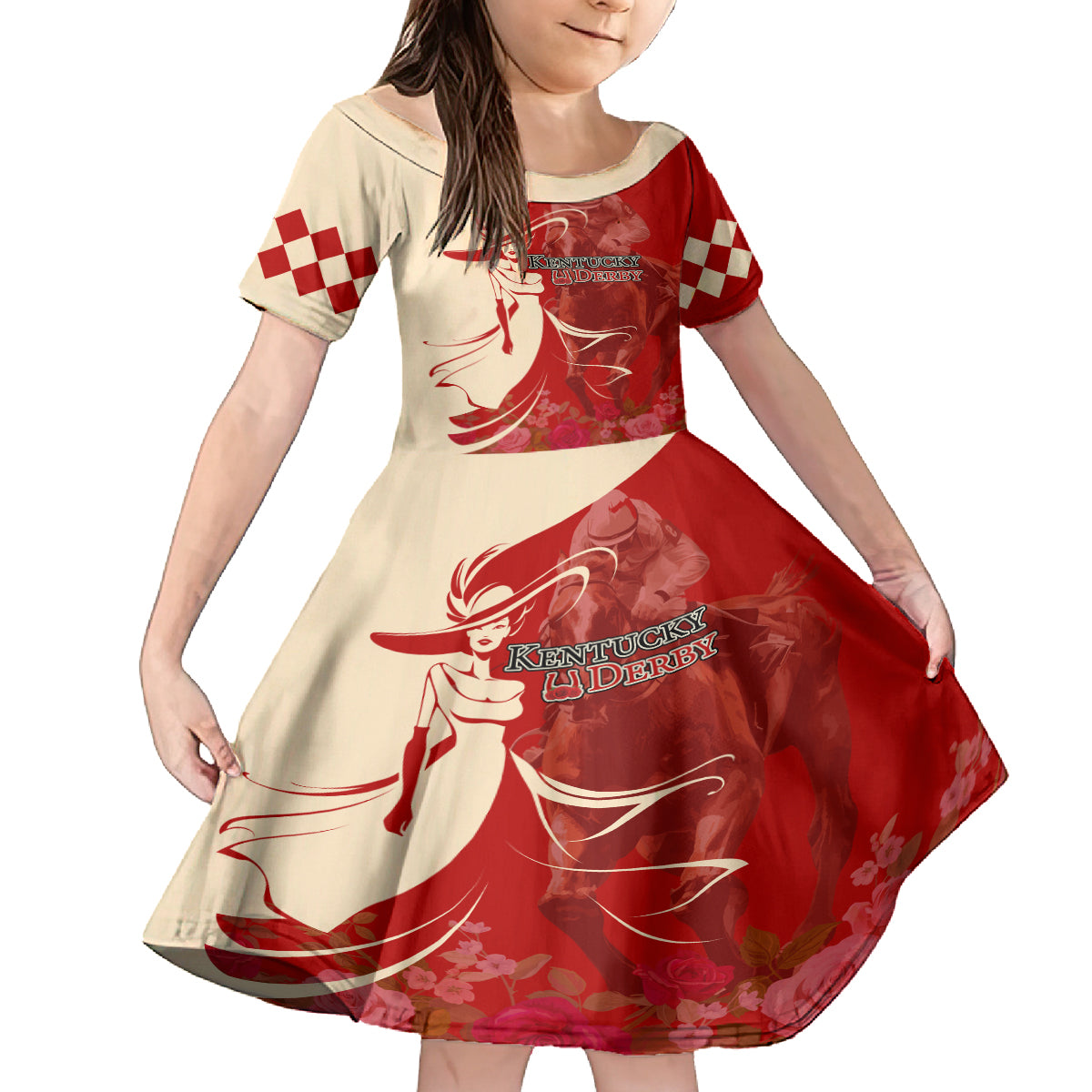 Kentucky Racing Horses Derby Hat Girl Kid Short Sleeve Dress Red Color - Wonder Print Shop