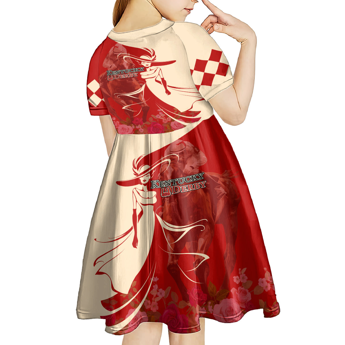 Kentucky Racing Horses Derby Hat Girl Kid Short Sleeve Dress Red Color - Wonder Print Shop